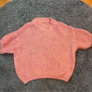 Hand Knit Dusty Pink Short Sleeve Loose Knit Wool Blend Sweater Size M